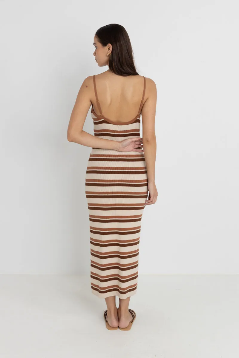 Isla Striped Knit Midi Dress Coffee