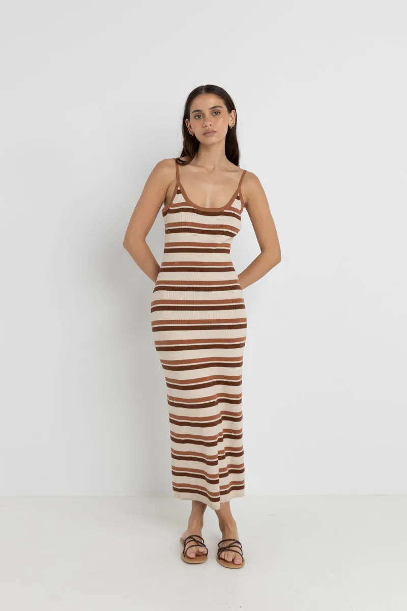 Isla Striped Knit Midi Dress Coffee