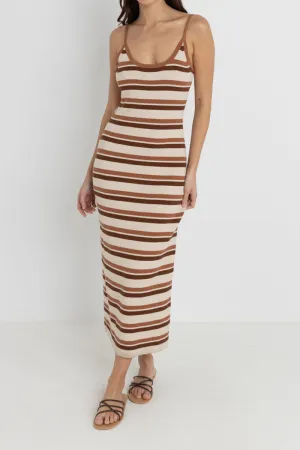 Isla Striped Knit Midi Dress Coffee