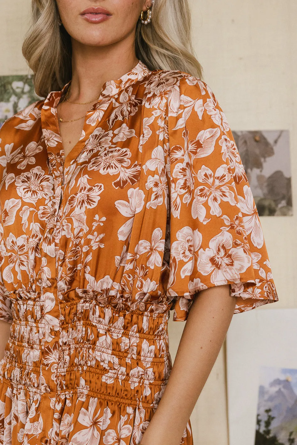 Jaslyn Floral Midi Dress in Camel - FINAL SALE