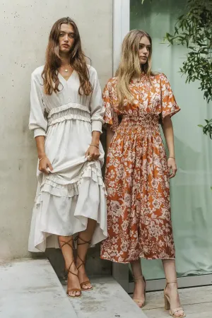 Jaslyn Floral Midi Dress in Camel - FINAL SALE