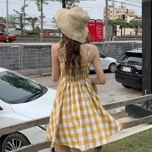Kawaii Drawstring Yellow Slip Dress
