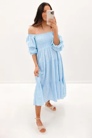 Kelsey Midi Dress Blue Check Kelsey Midi Dress Blue Check