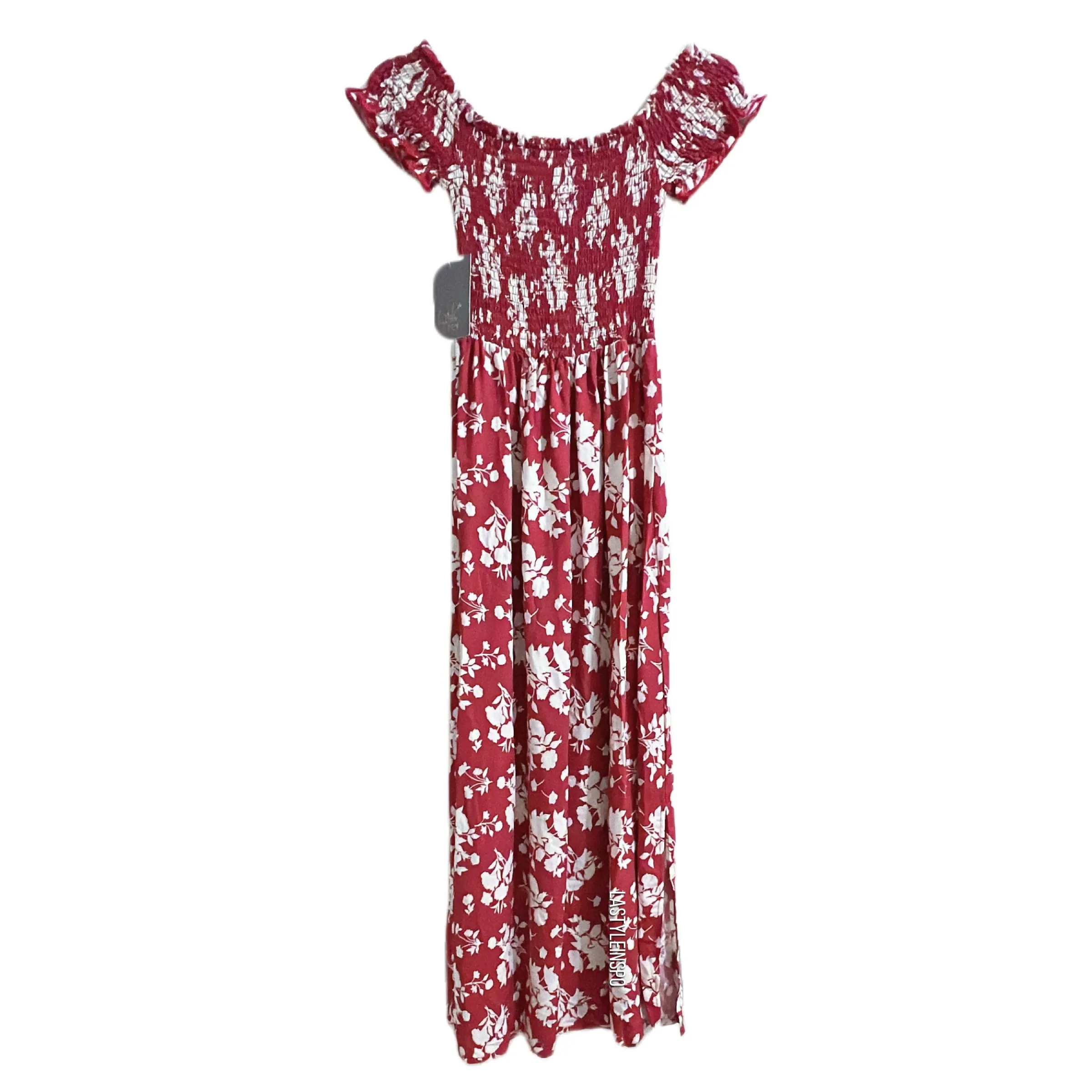 Lark   Gray Midi Dress Floral Boho Side Slits Size Medium