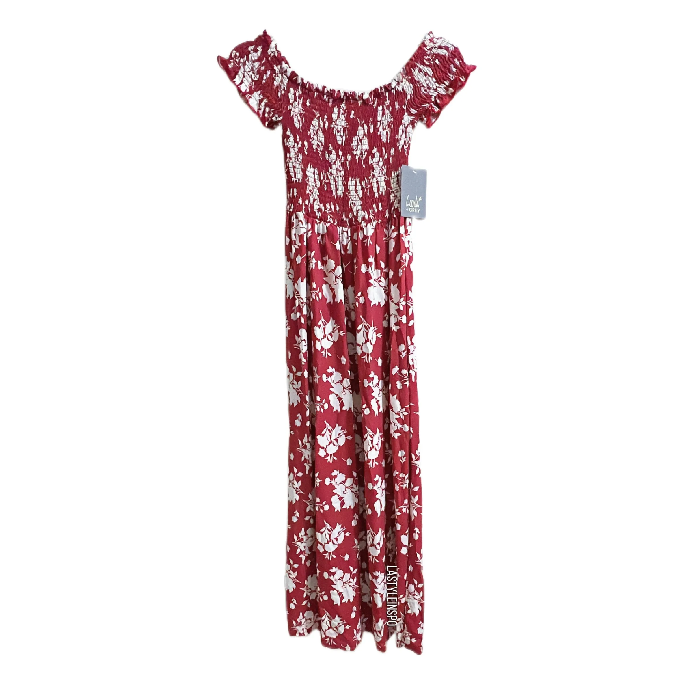 Lark   Gray Midi Dress Floral Boho Side Slits Size Medium