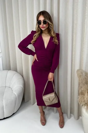 Layla purple plunge neck midi dress
