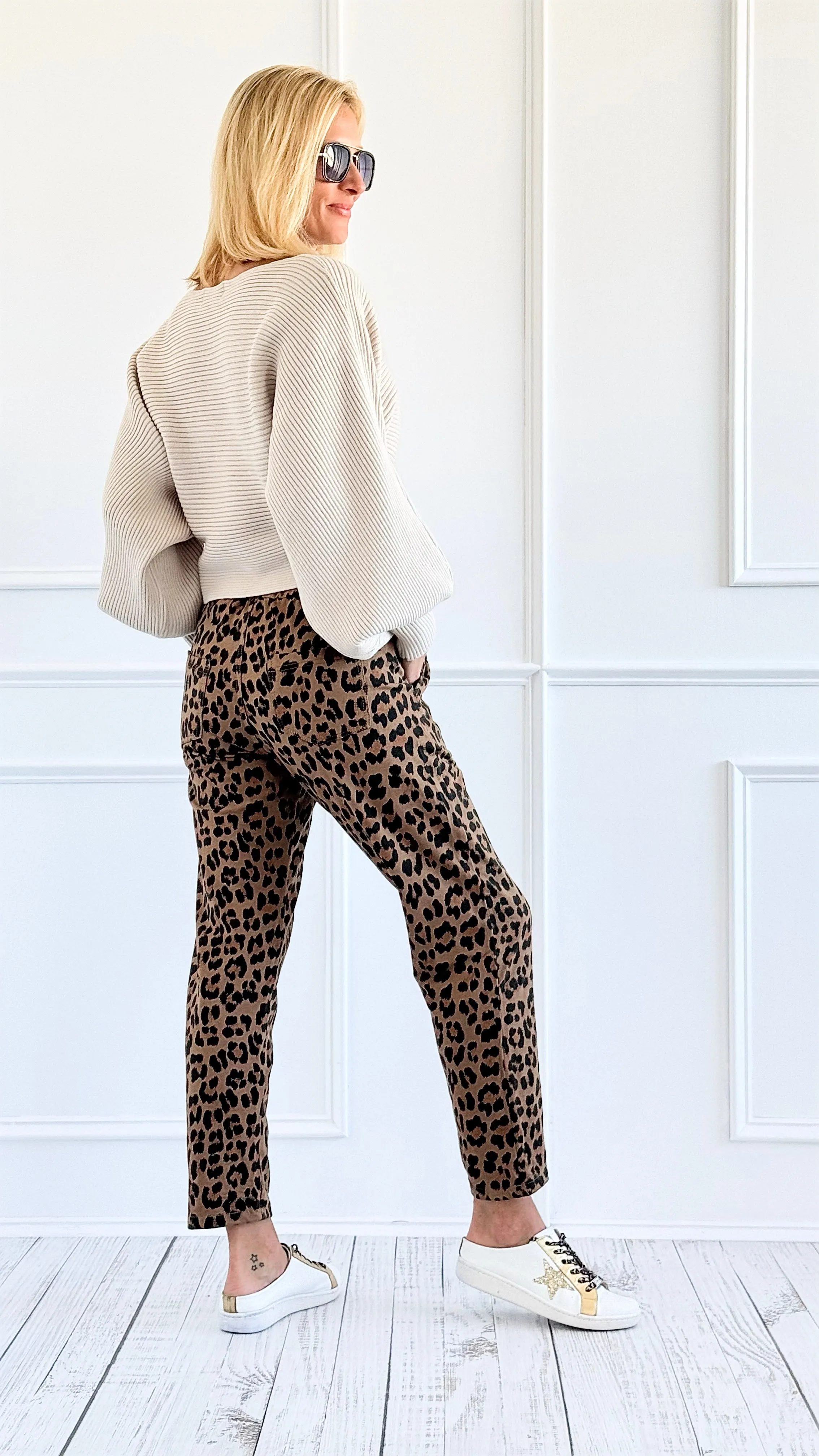 Leopard Luxe Drawstring Italian Joggers - Camel
