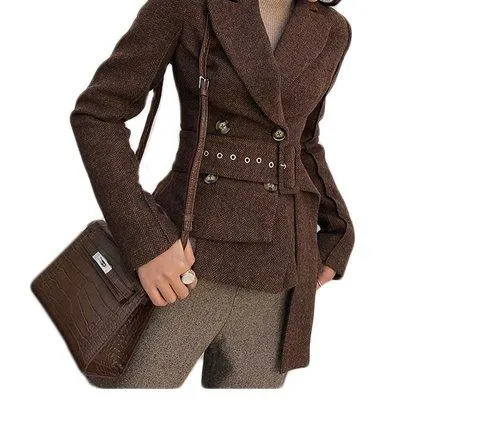 Limited edition vintage inspired high fashion brown work cocktail wool blazer
