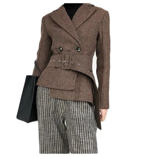 Limited edition vintage inspired high fashion brown work cocktail wool blazer