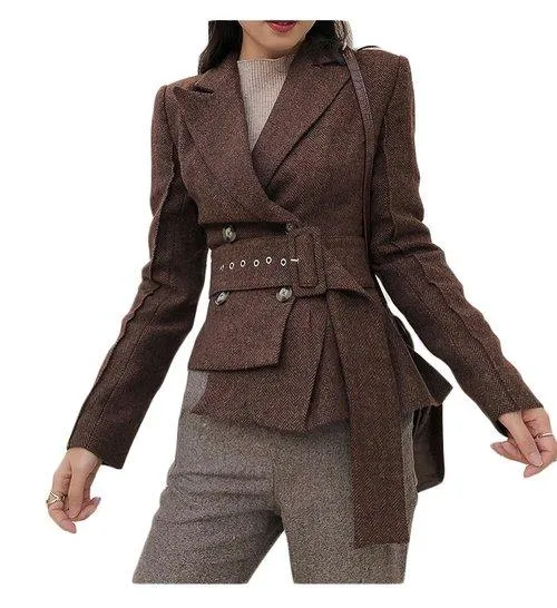 Limited edition vintage inspired high fashion brown work cocktail wool blazer