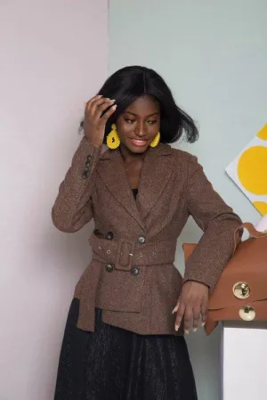 Limited edition vintage inspired high fashion brown work cocktail wool blazer