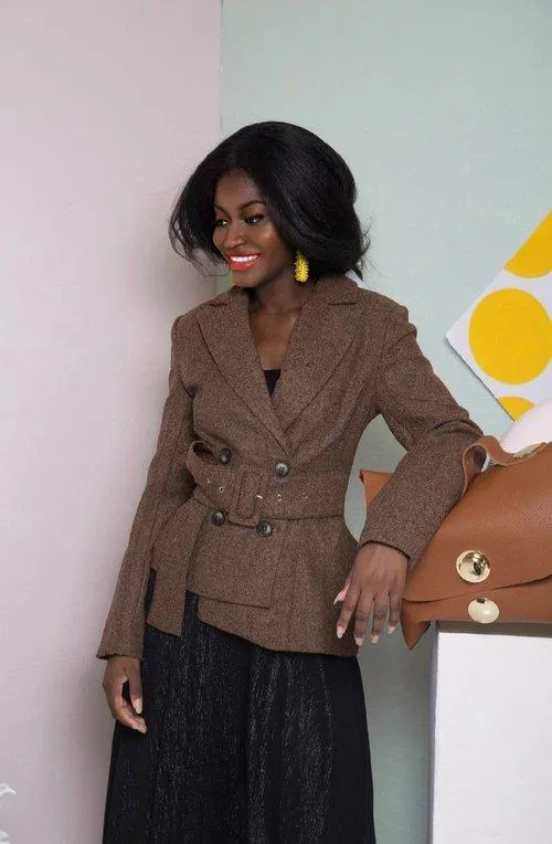 Limited edition vintage inspired high fashion brown work cocktail wool blazer