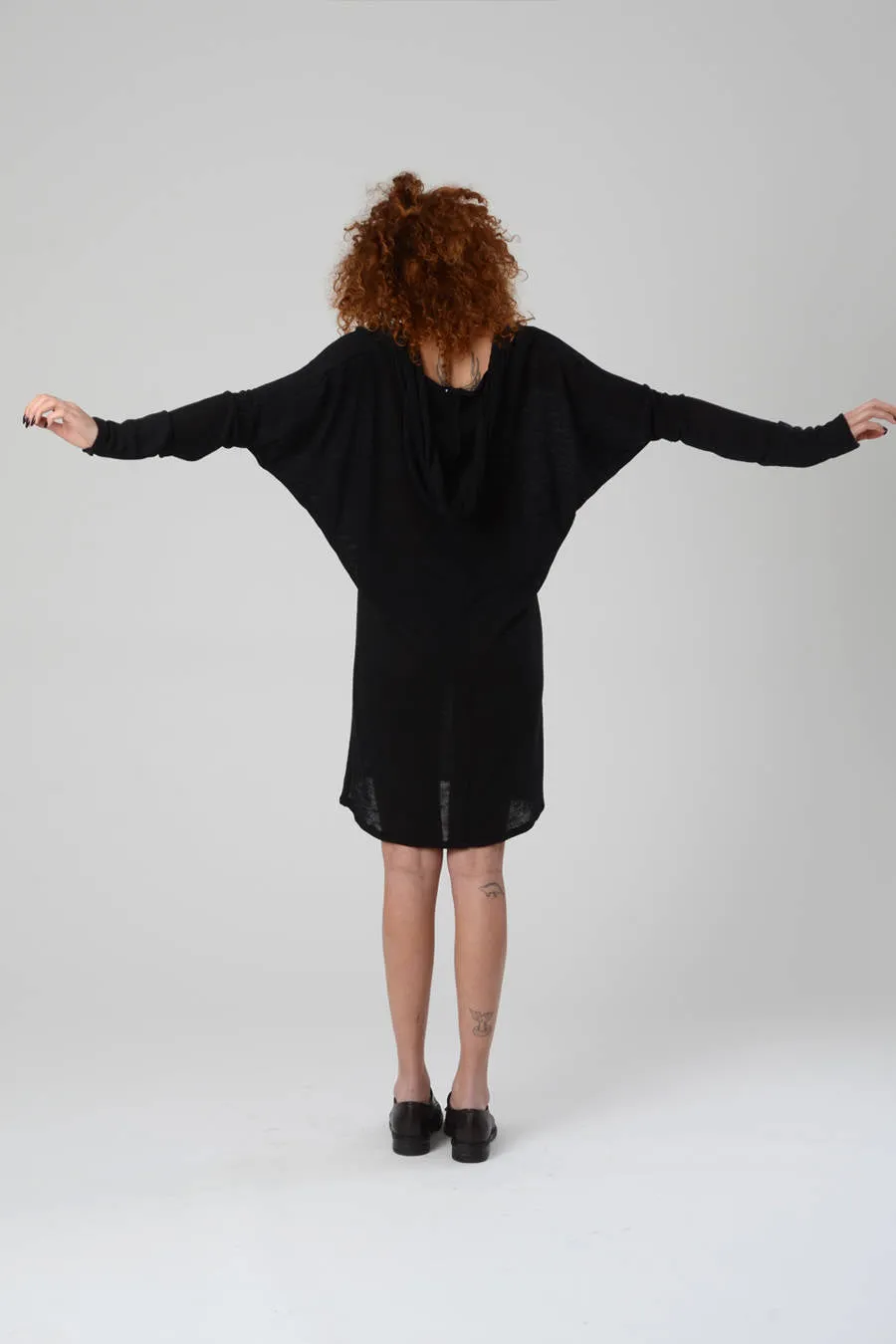 Loose Long Sleeve Black Hoodie Dress