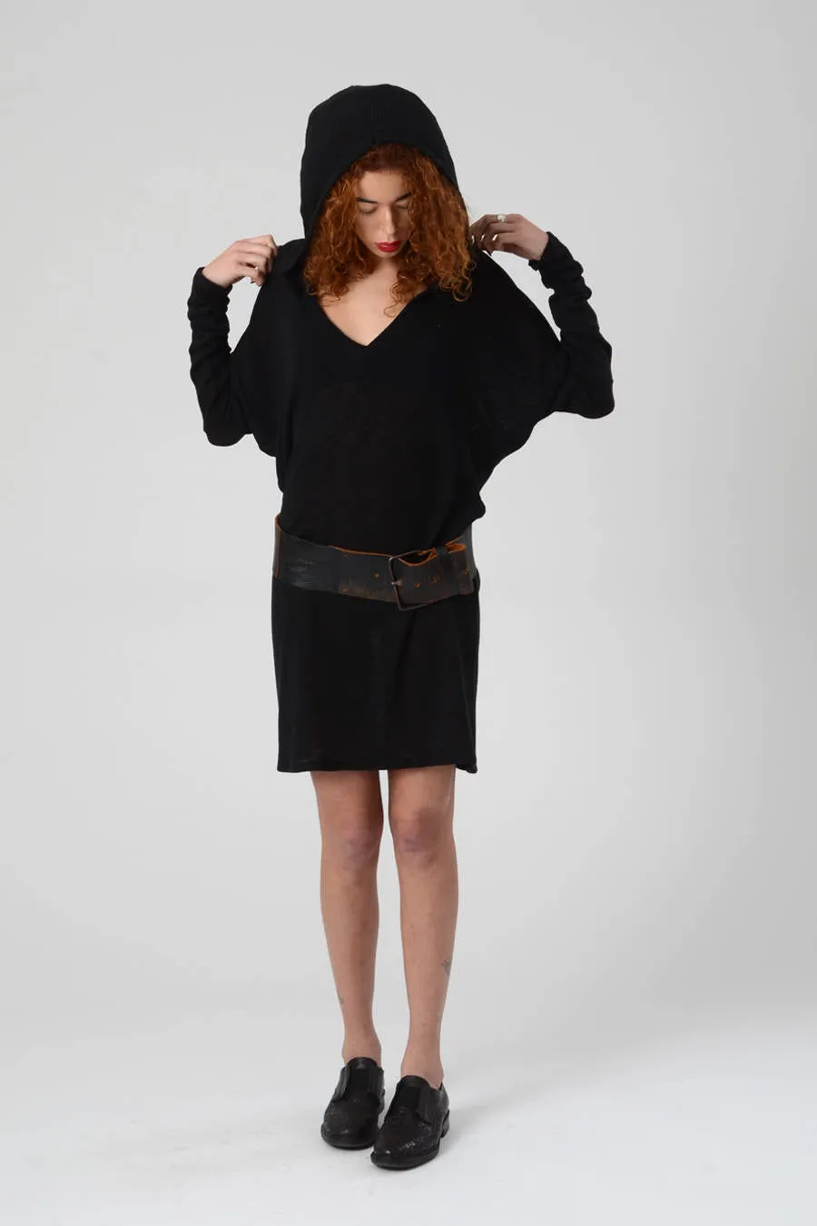 Loose Long Sleeve Black Hoodie Dress