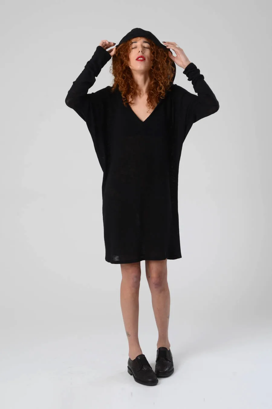 Loose Long Sleeve Black Hoodie Dress