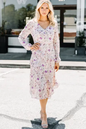 Luck Be A Lady Blush Pink Floral Midi Dress