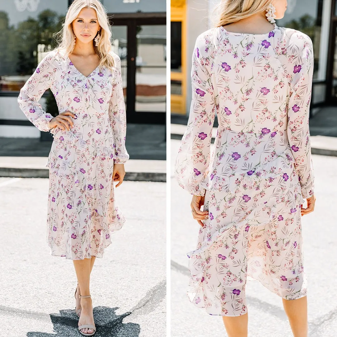 Luck Be A Lady Blush Pink Floral Midi Dress