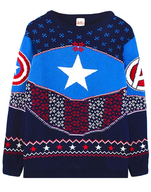 Marvel Captain America Adults Shield Blue/Red Knitted Christmas Jumper