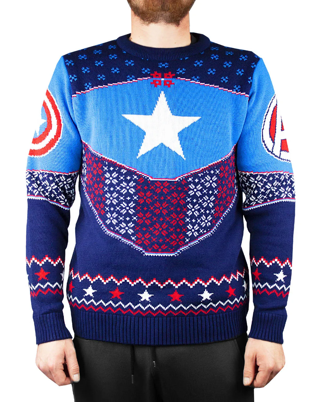 Marvel Captain America Adults Shield Blue/Red Knitted Christmas Jumper