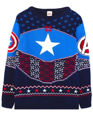 Marvel Captain America Adults Shield Blue/Red Knitted Christmas Jumper