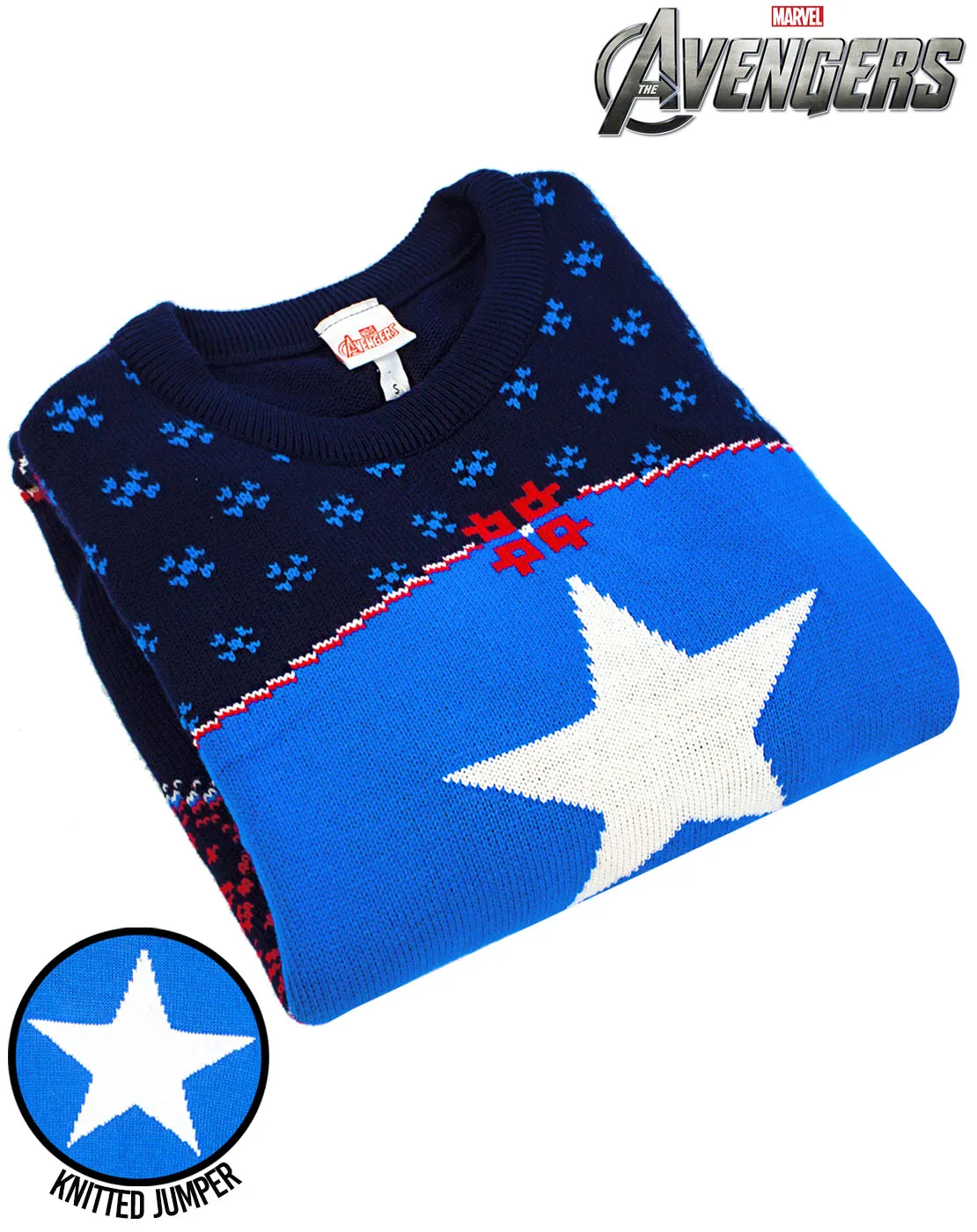 Marvel Captain America Adults Shield Blue/Red Knitted Christmas Jumper