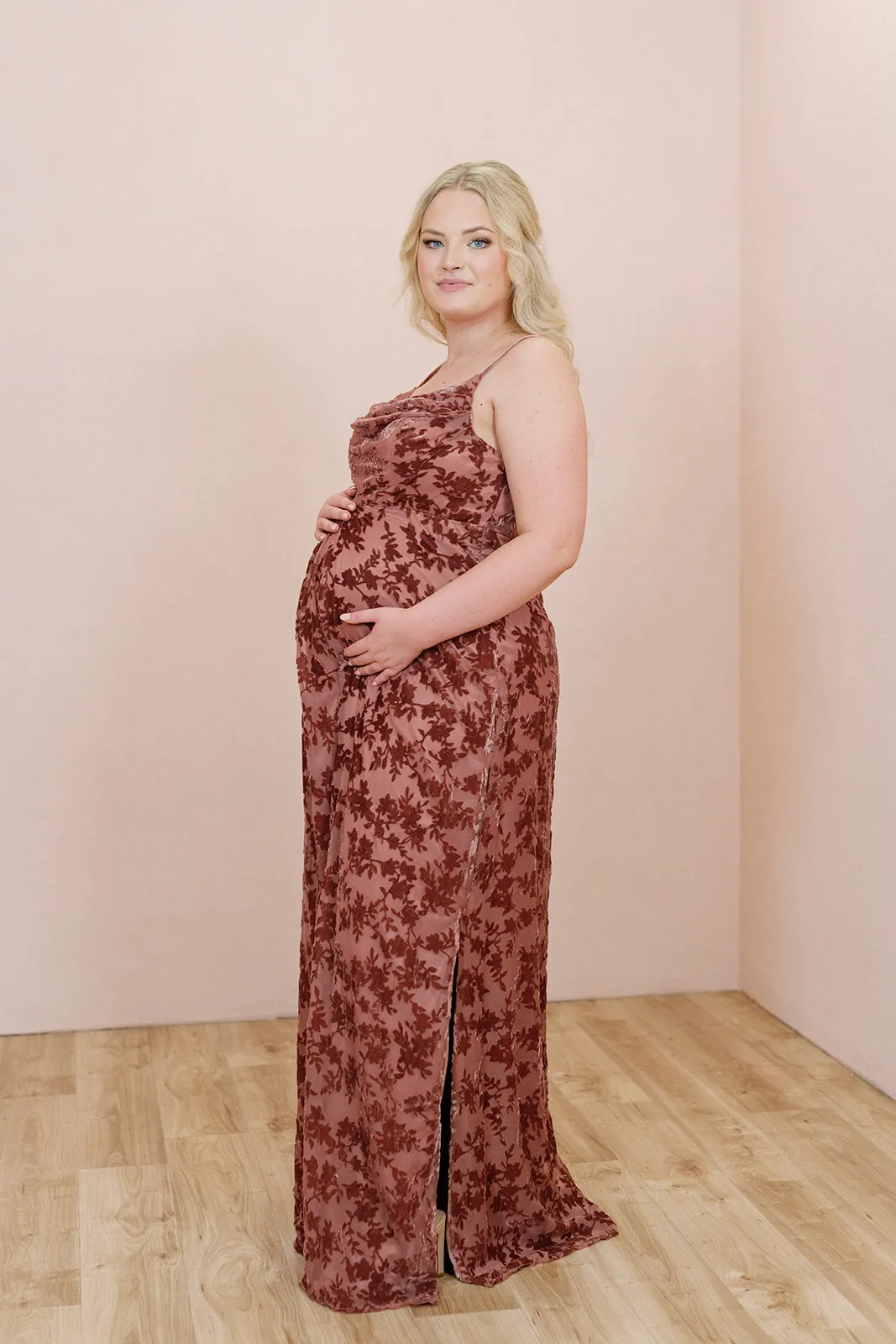 Maternity Skye Floral Burnout Velvet Dress | Made To Order