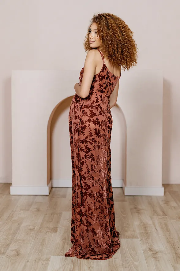 Maternity Skye Floral Burnout Velvet Dress | Made To Order