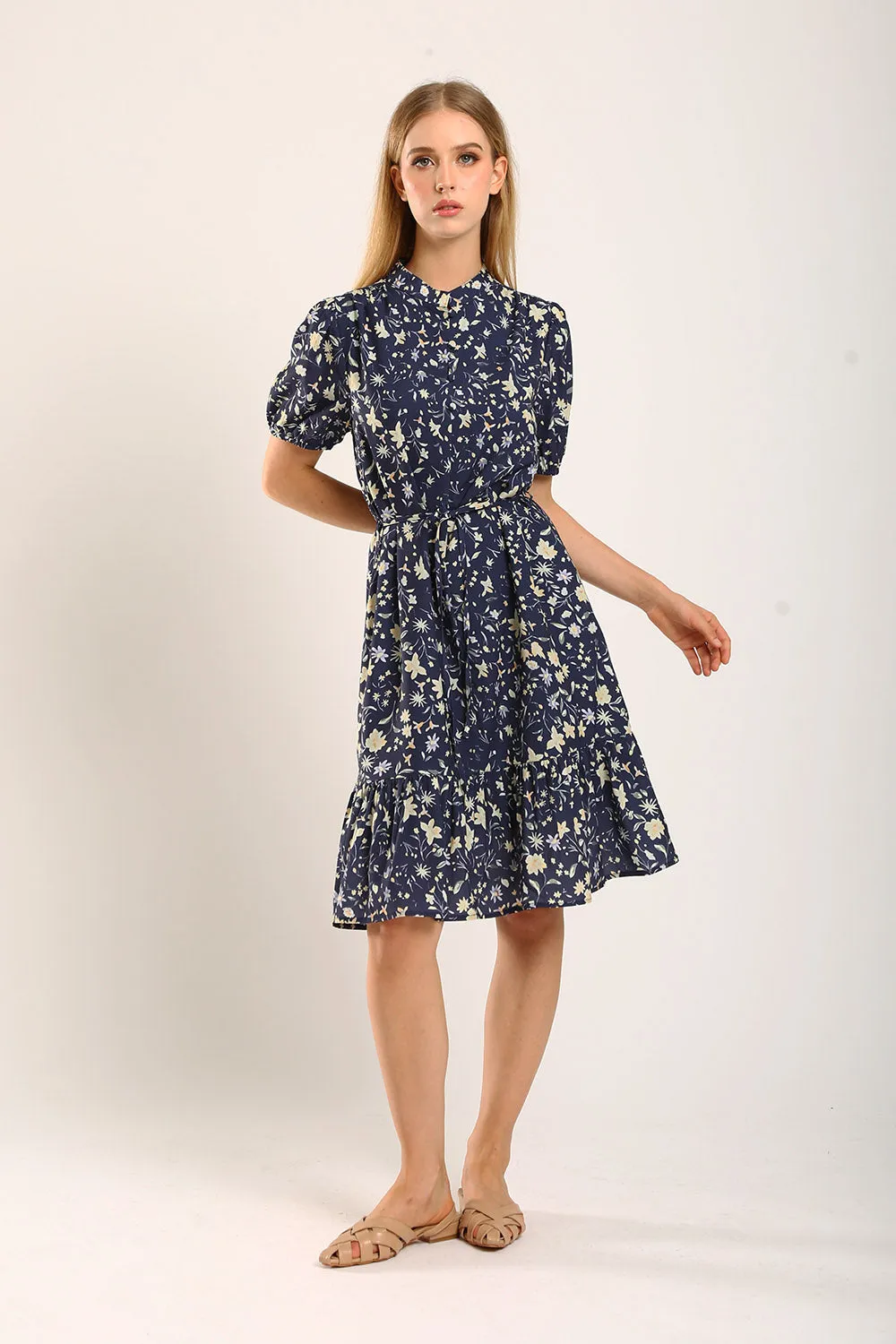 Maxinne Midi Dress in Navy Floral