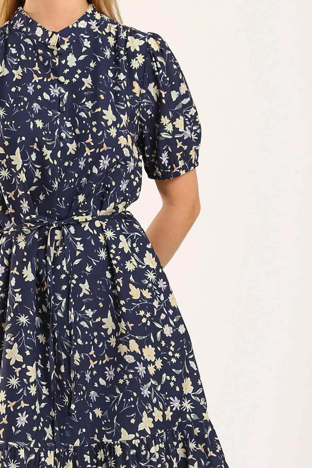 Maxinne Midi Dress in Navy Floral