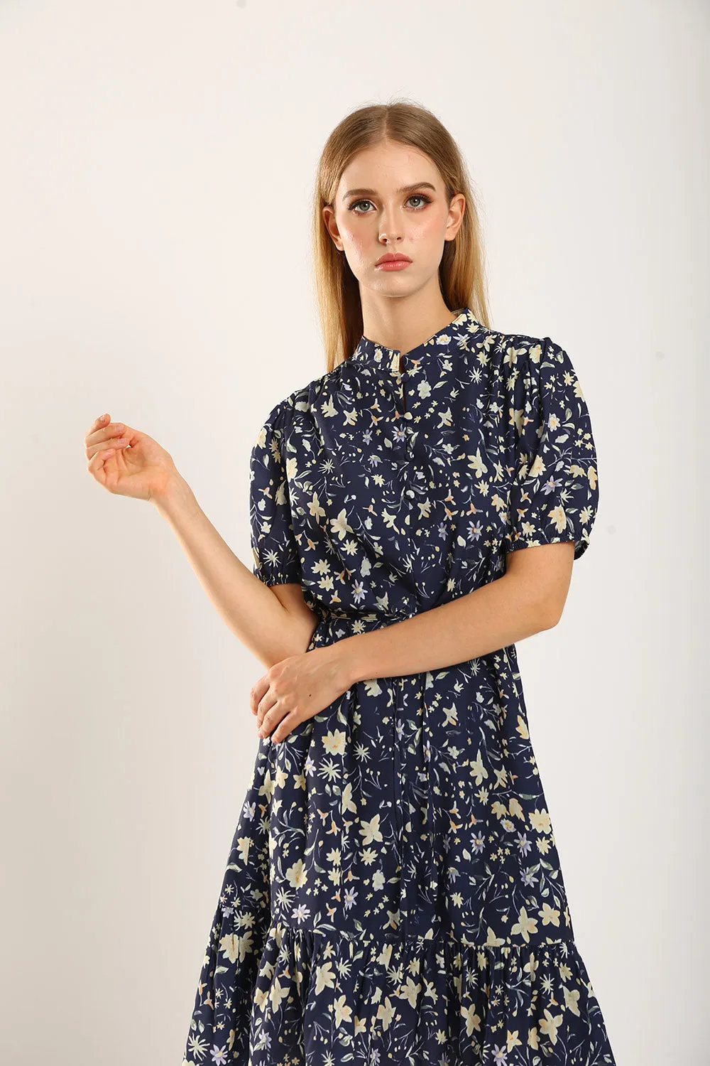 Maxinne Midi Dress in Navy Floral