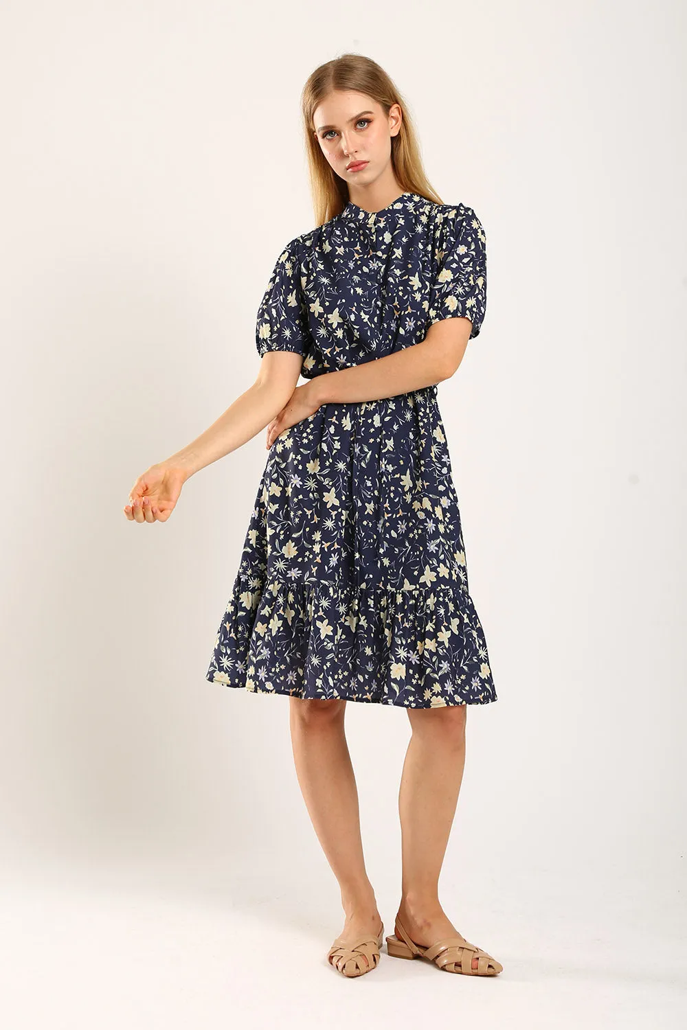 Maxinne Midi Dress in Navy Floral