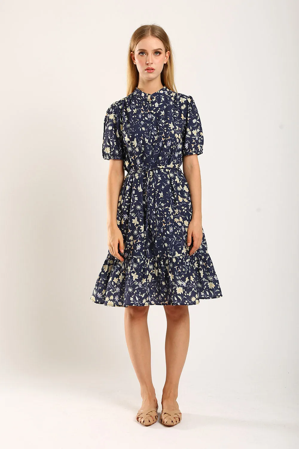 Maxinne Midi Dress in Navy Floral