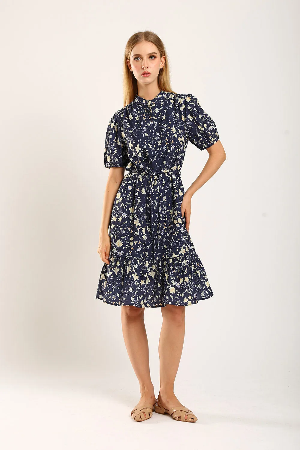 Maxinne Midi Dress in Navy Floral