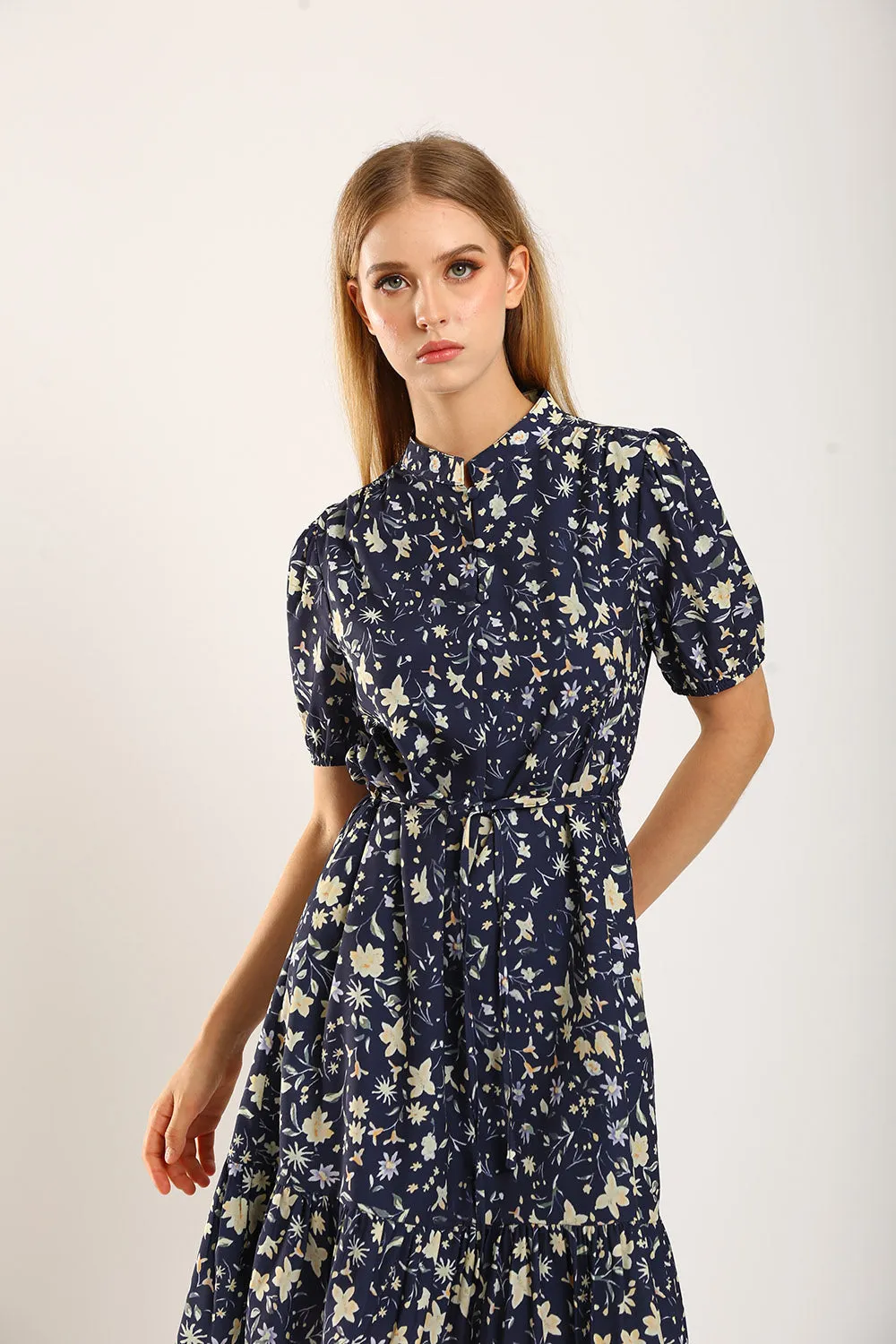 Maxinne Midi Dress in Navy Floral