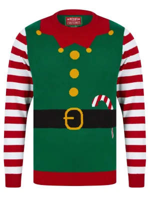 Men's Elfie Novelty Christmas Jumper in Christmas Green - Merry Christmas