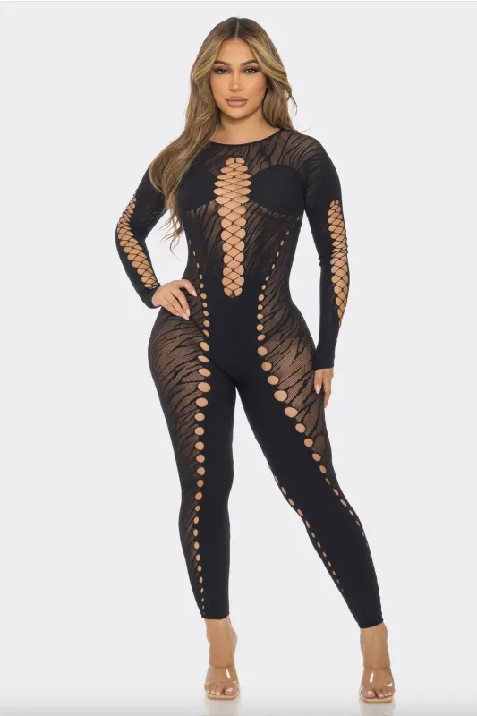 Mesh Keyholes Bodycon Jumpsuit
