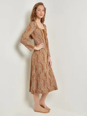 Midi A-Line Dress - Ribbed Lurex Jacquard Knit