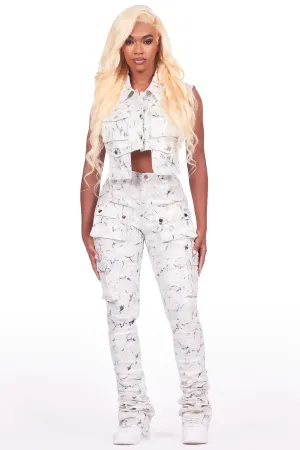 Miyah White Camo Cargo Super Stacked PU Pant