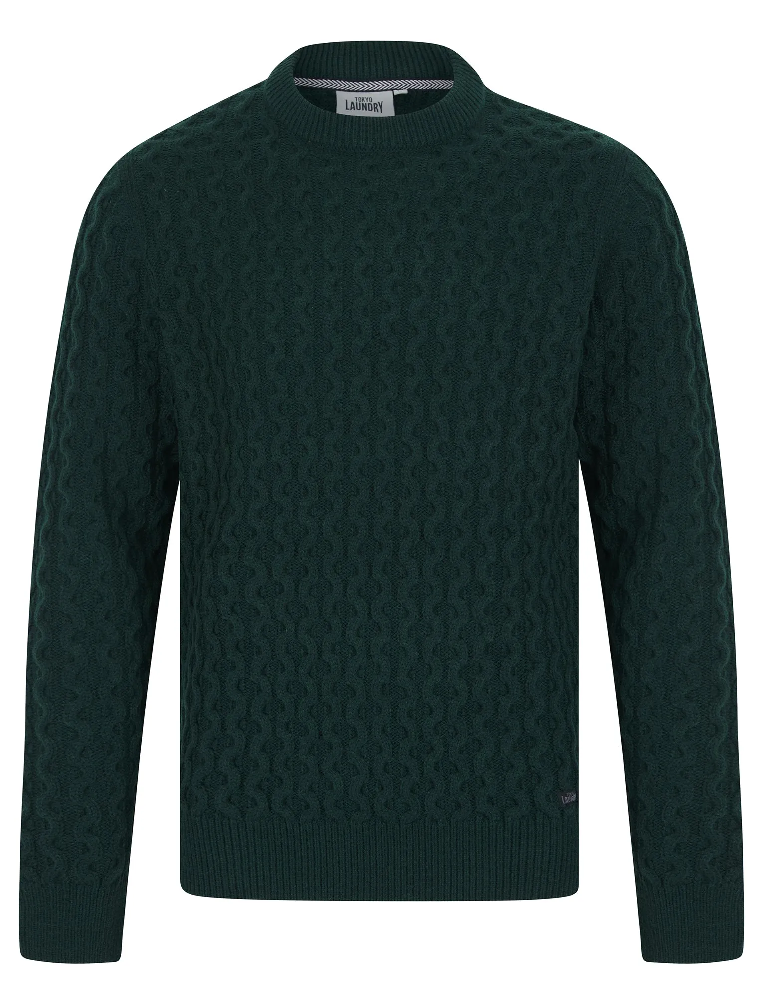 Nonso Wool Blend Chunky Cable Knitted Jumper in Evergreen - Tokyo Laundry