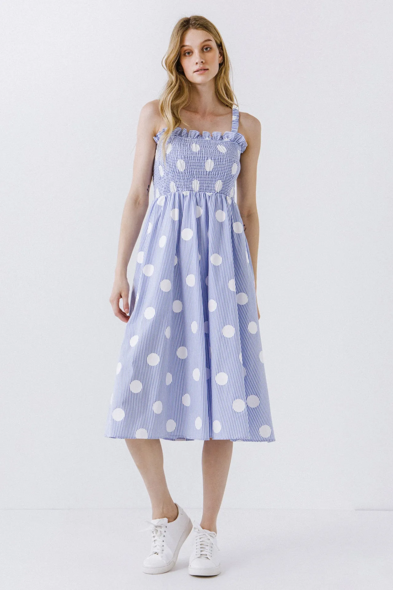 Polka Dot Smocked Flare Dress
