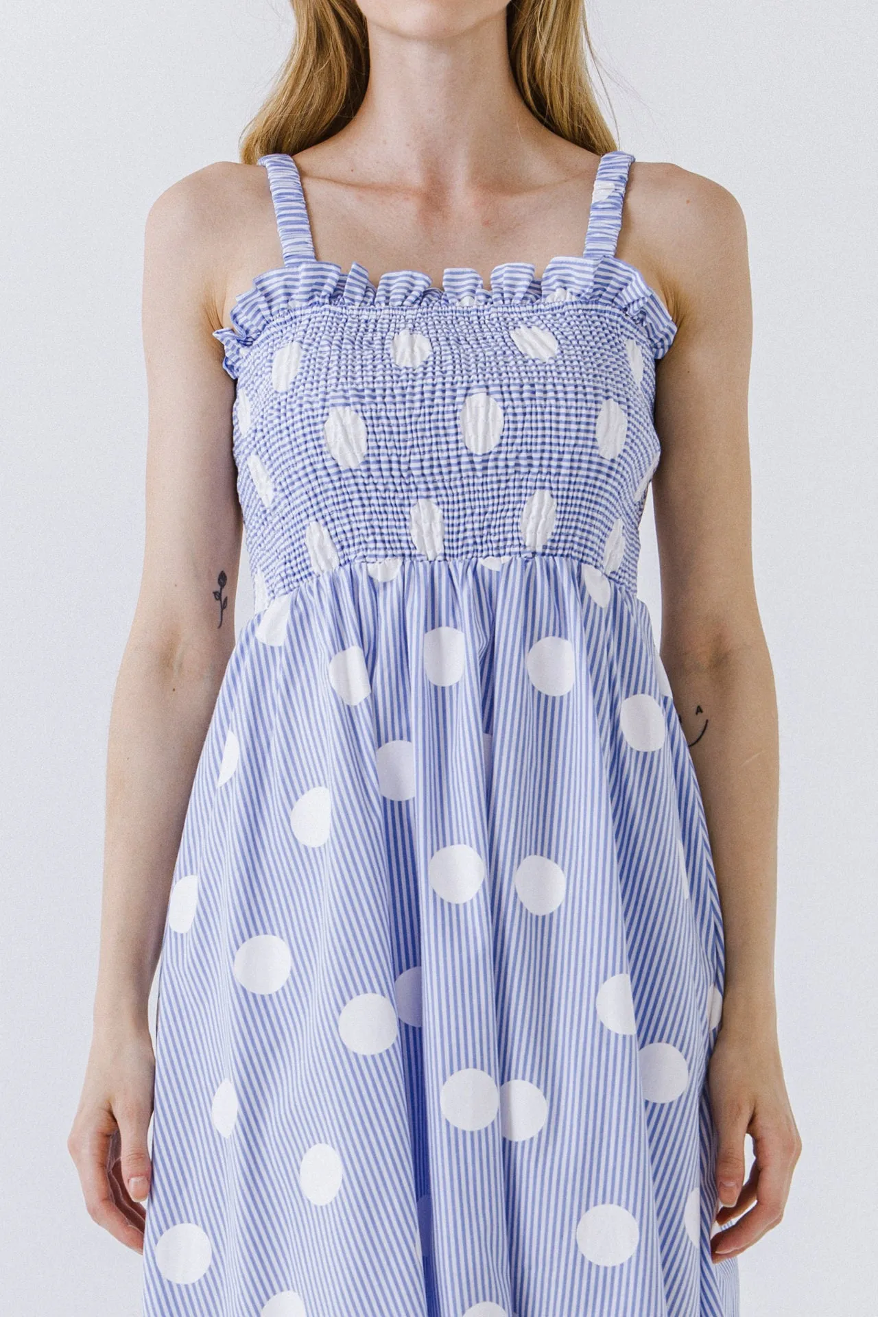 Polka Dot Smocked Flare Dress
