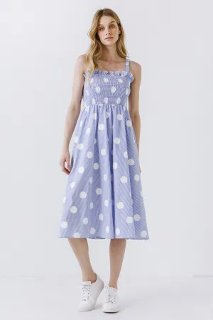 Polka Dot Smocked Flare Dress