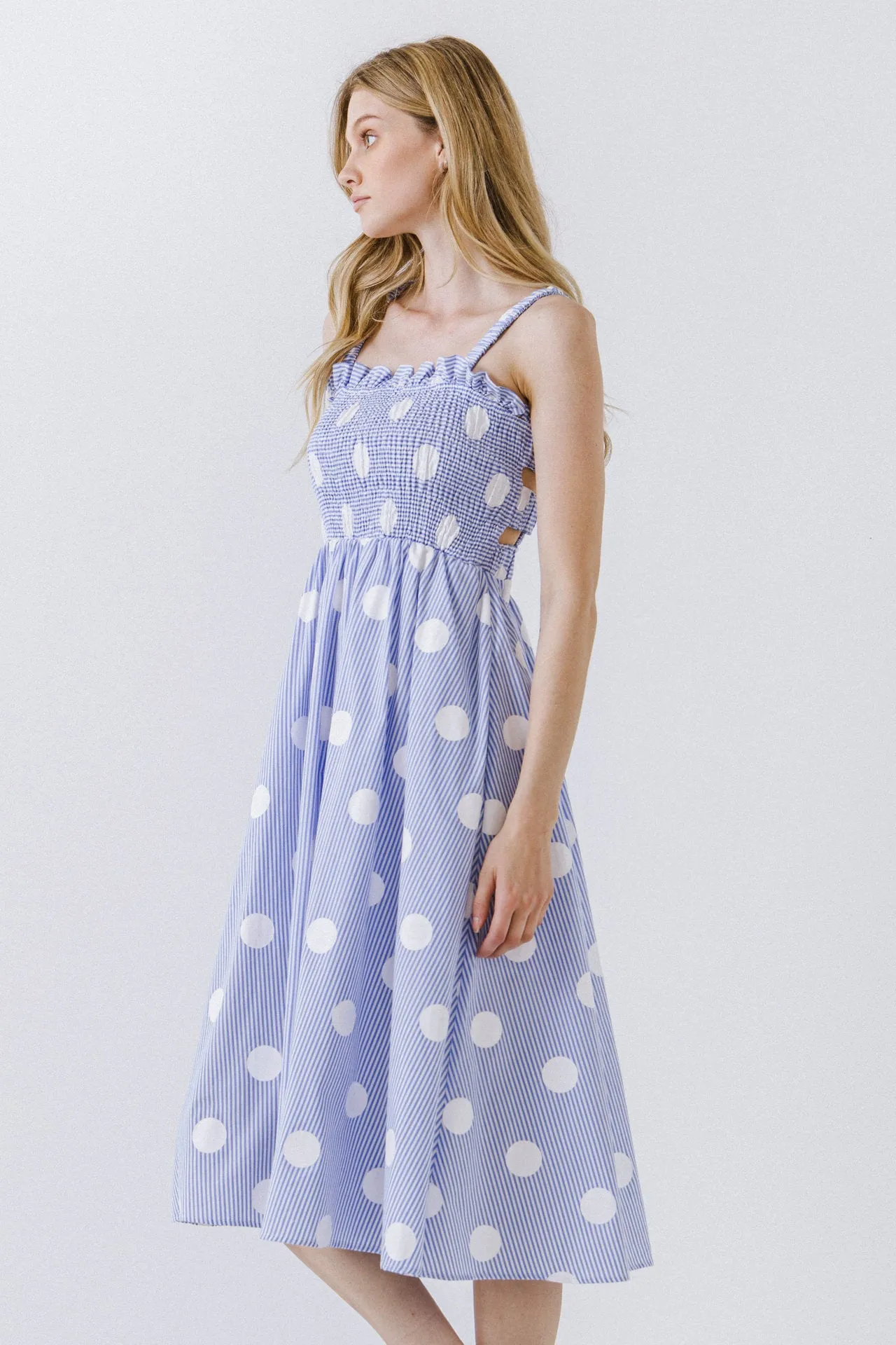 Polka Dot Smocked Flare Dress