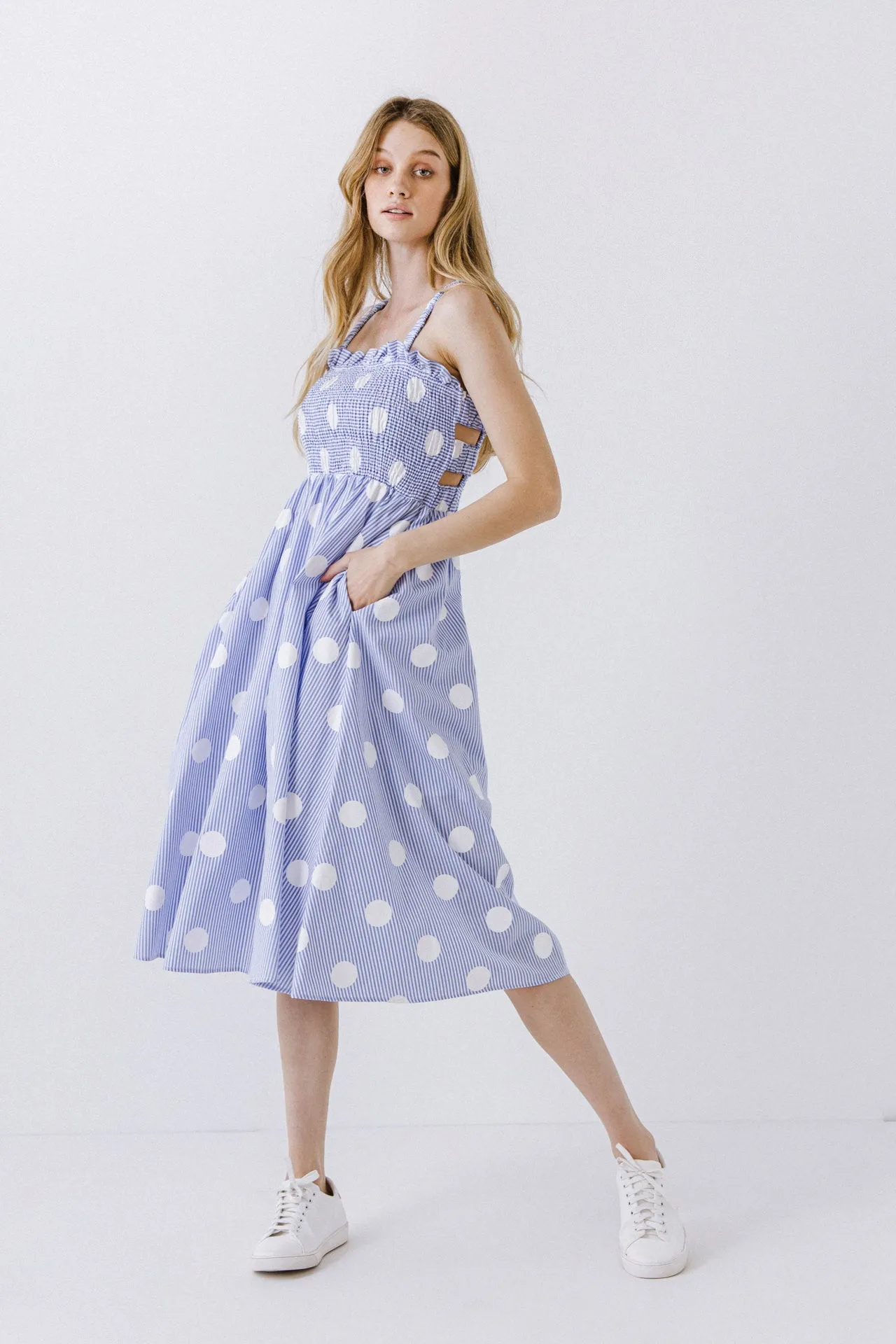Polka Dot Smocked Flare Dress