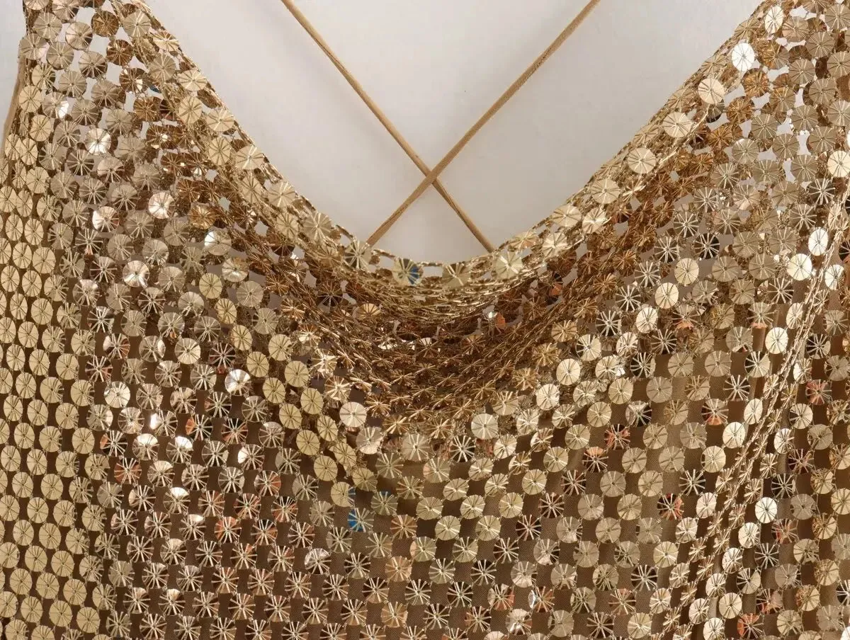 Pre Order:  Gold Sequins Midi Party Dress