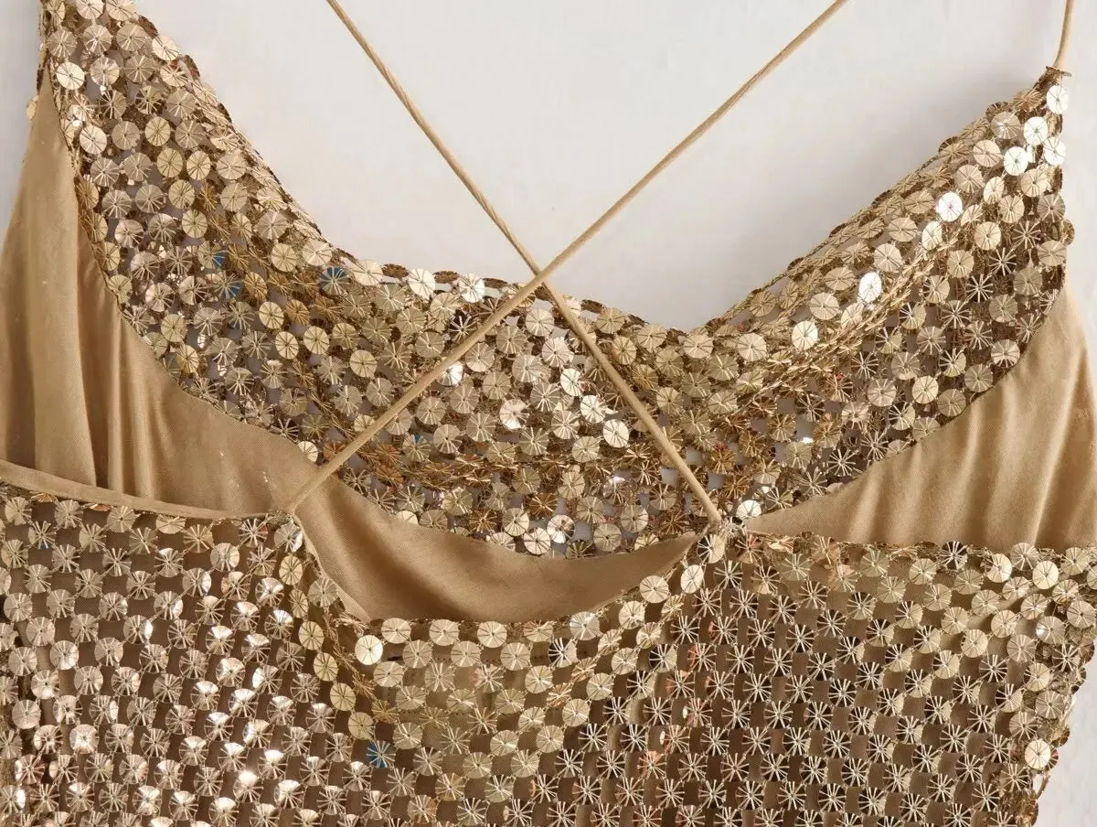 Pre Order:  Gold Sequins Midi Party Dress