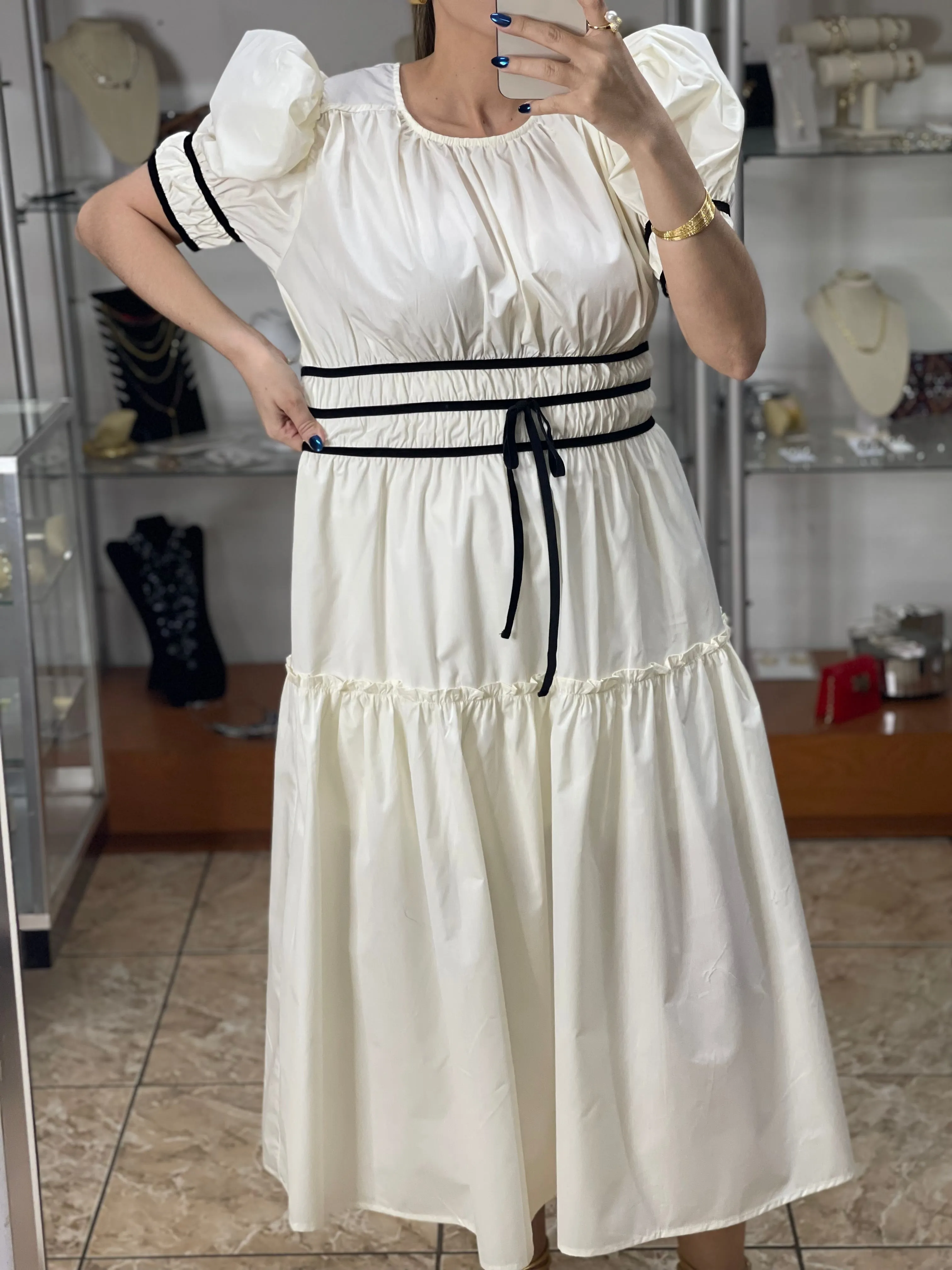 Puffy Sleeves Midi Dress