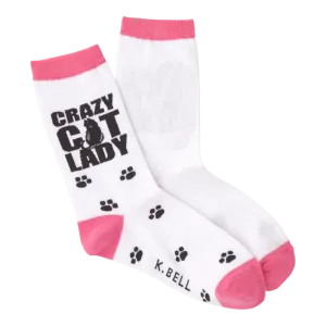 "Crazy Cat Lady" Crew Socks by K Bell-Medium