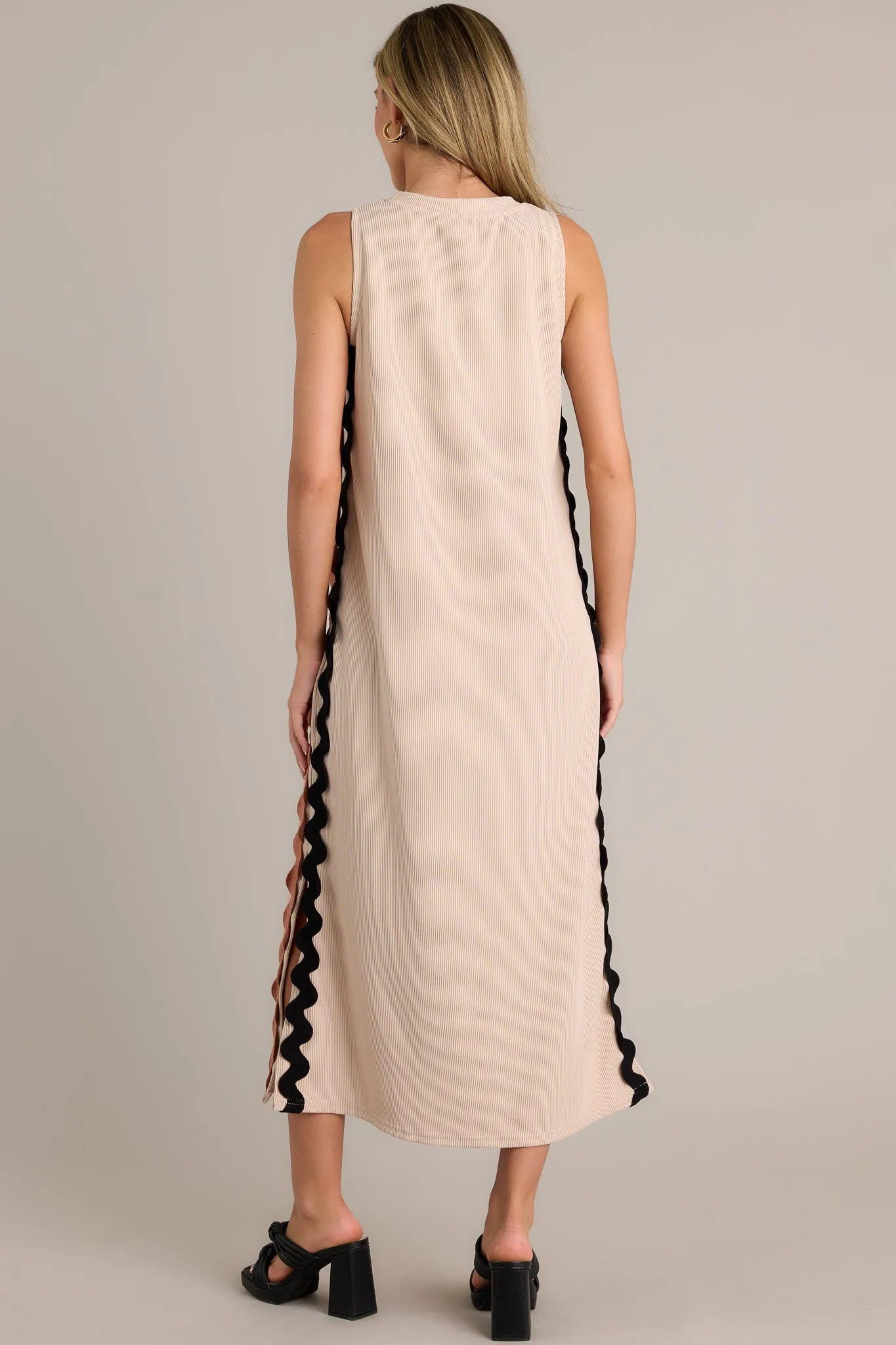 Radiant Glow Taupe Ricrac Midi Dress