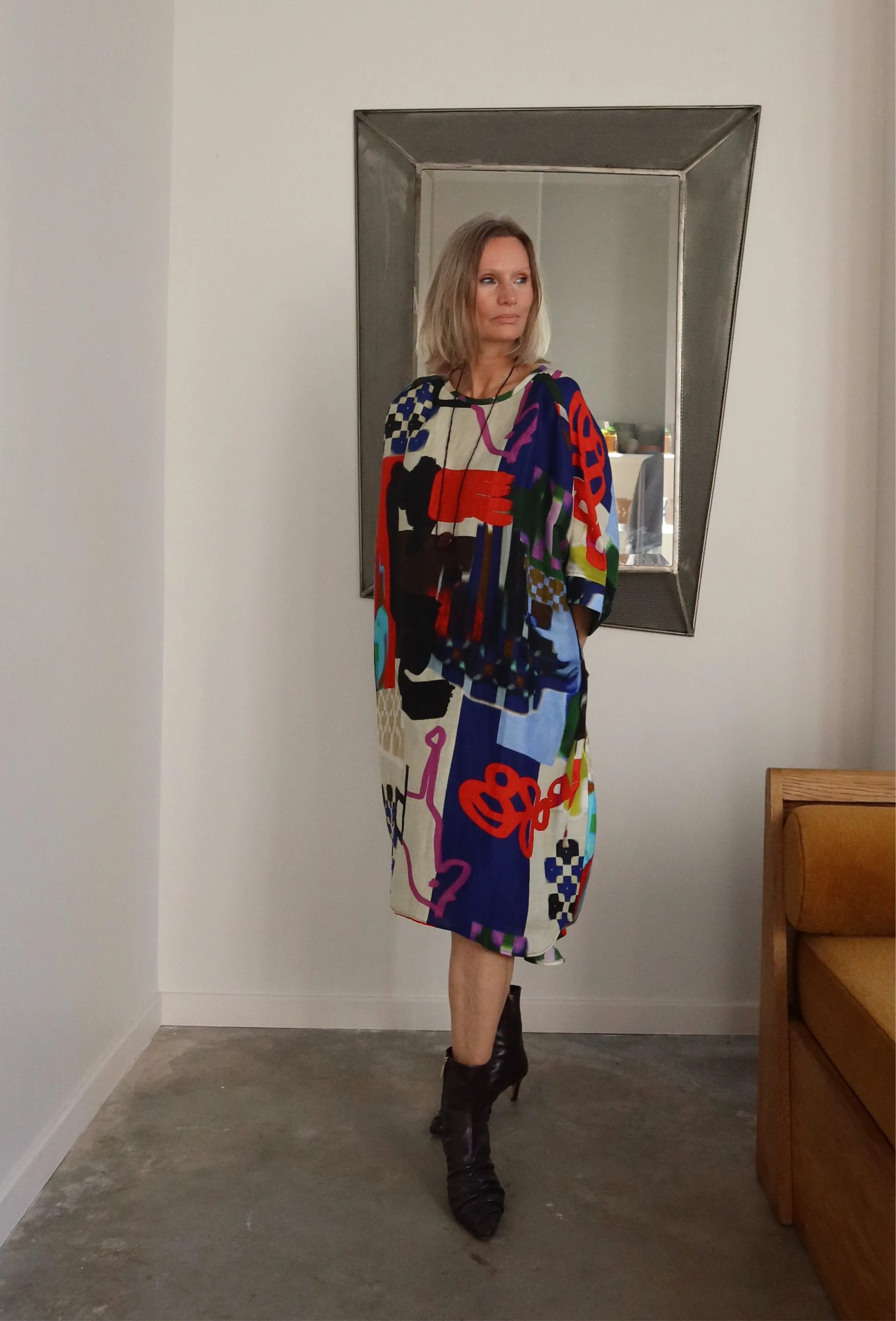 Renew Silk Abstract Print Dress